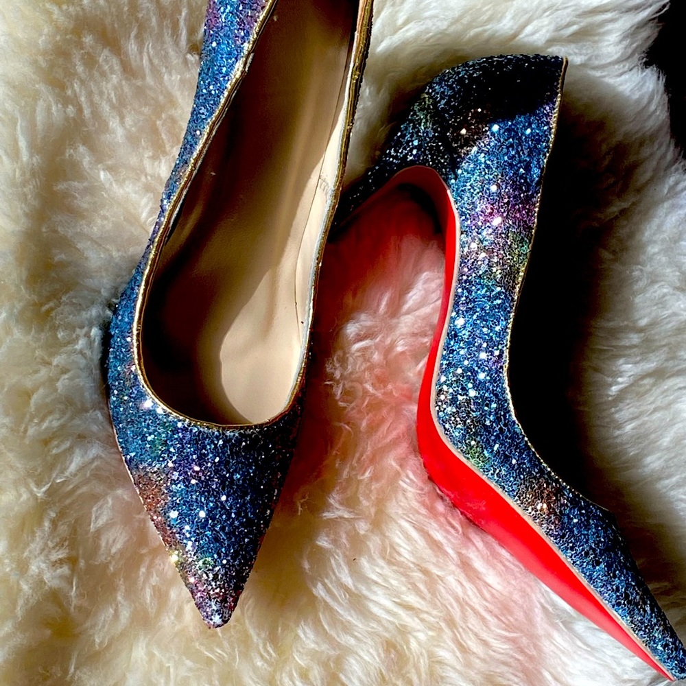 Glitter pumps with red bottoms